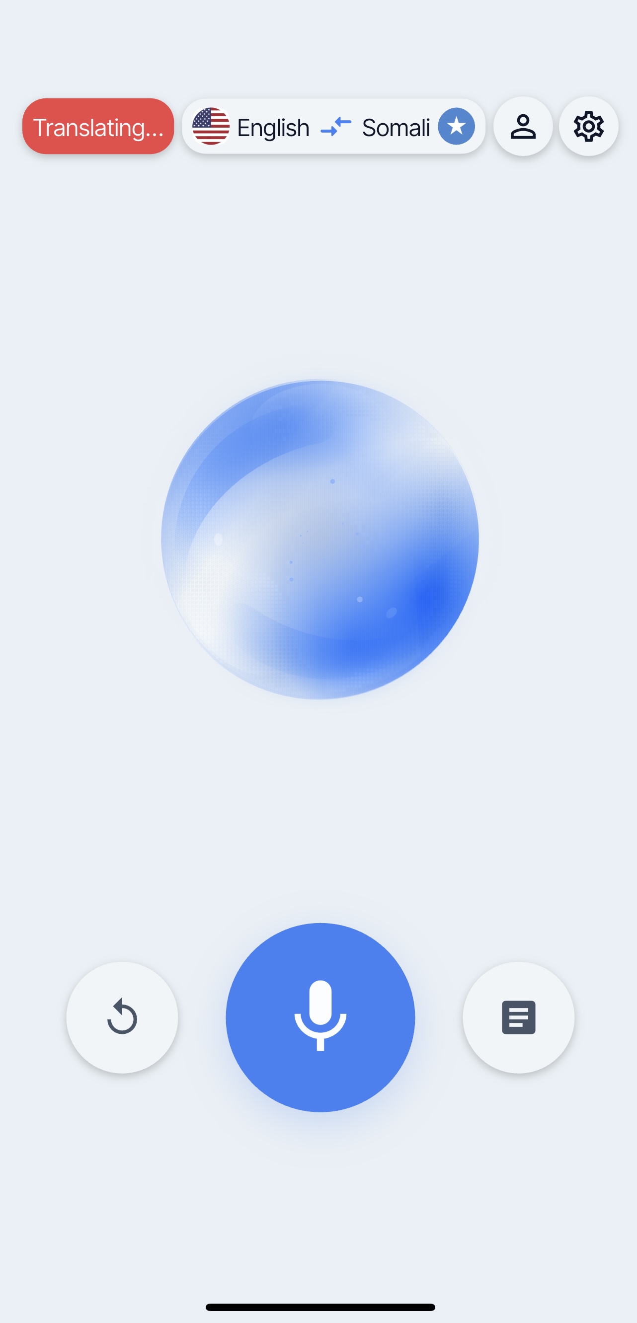 Fahan real-time Somali to English voice translator speaking the translation aloud.